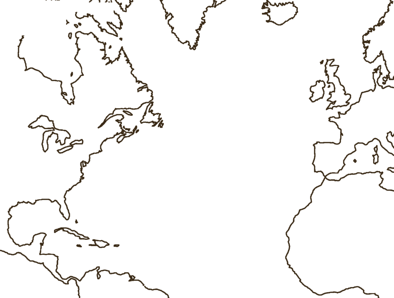 Blank map of the Atlantic Ocean showing North America, the West Indies, South America, Europe, and Africa